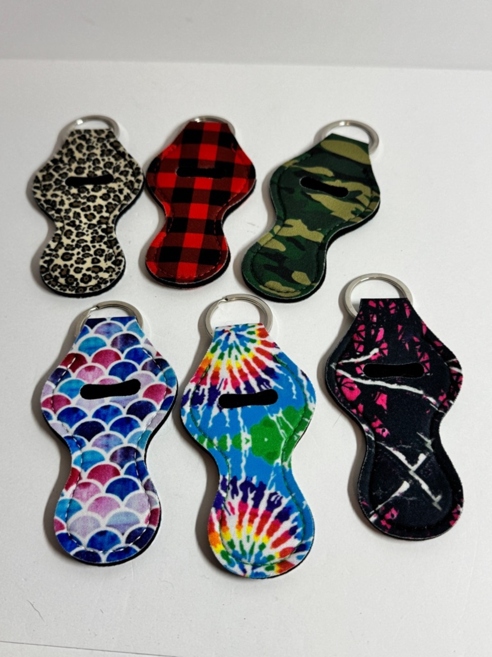 Assorted Patterned Chapstick Keychain Holders - Set of 6